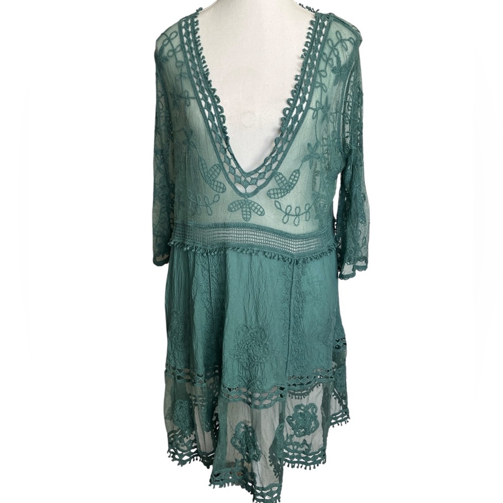 Elegant Teal Lace Swim Cover-Up OS